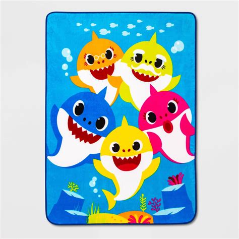 Soft and plush microfiber for year round comfort. Pinkfong Baby Shark 46"x60" Shark Bait Throw Blanket ...