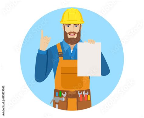 Worker Holding A A Paper And Pointing Up Imágenes De Archivo Y