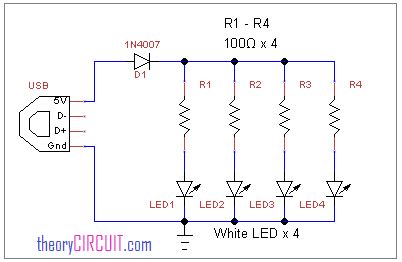 A simple usb led lamp circuit using 5 volts power supply from usb port, which can be used to light a desktop or laptop computer during the circuit operates from the 5 volt available from the usb port. simple desktop lamp circuit