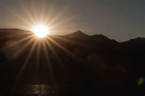 Sunset Sun Rays Over Mountains Copyright Free Photo By M Vorel