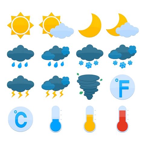 Weather Forecast Symbols Color Icons Set Of Sun Cloud Rain Snow