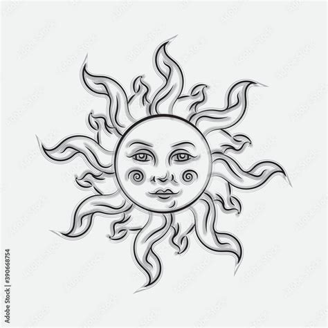 Sri Lankan Traditional Sun Vector Illustration Line Drawing Sinhala