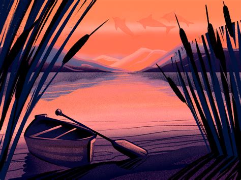 Sunset River Illustration By Tubikarts On Dribbble