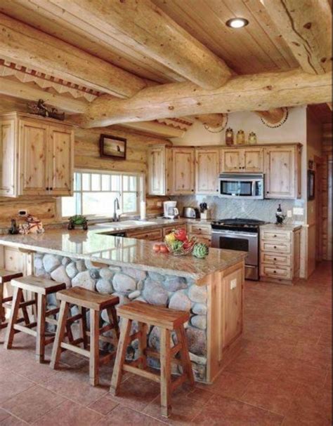 Beautiful Kitchen In A Log Cabin Log Home Kitchens Log Home Kitchen