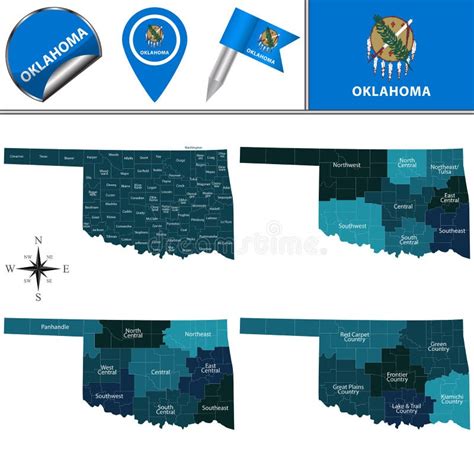Map Of Oklahoma With Regions Stock Vector Illustration Of Green