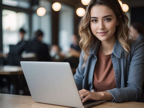 Premium Free Ai Images Young Woman Working On Laptop Girl Freelancer
