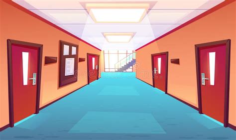 School Hallway Interior With Doors And Lockers Stock Vector