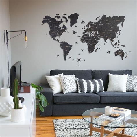 This Modern And Dark World Map Wall Art Has The Different Areas Of The