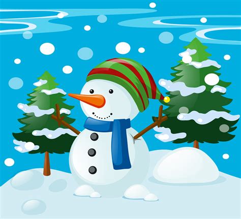 Winter Scene With Snowman In The Field 413401 Vector Art At Vecteezy