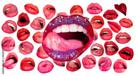 Sexy Tongue Licking Sensual Lips Lips And Mouth Red Lip Background Female Lips Stock Foto