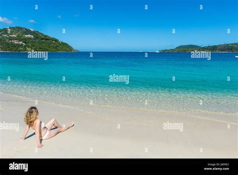 Woman Relaxing On Long Bay Beach Beef Island Tortola British Virgin Islands West Indies