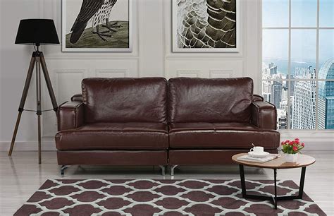 Ultra Modern Plush Leather Living Room Sofa Dark Brown