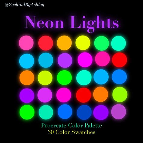 Neon Procreate Color Palette 30 Swatches Instant Download Etsy Color Palette Bright Color
