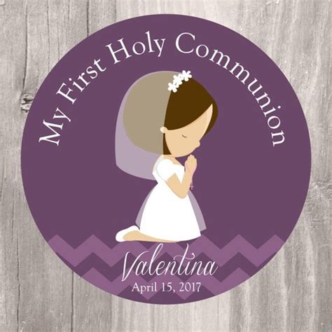 First Holy Communion Favor Tag Printable Purple Girl Communiom Favor