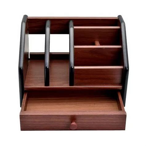 Polished Wooden Pen Stand Big Size With Drawer Mobile Holder And Remote
