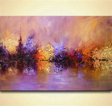 Painting Large Modern Textured Landscape Painting Lavender Blooming Trees 9230
