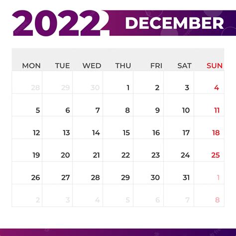 Calendario Diciembre 2022 Vector Premium