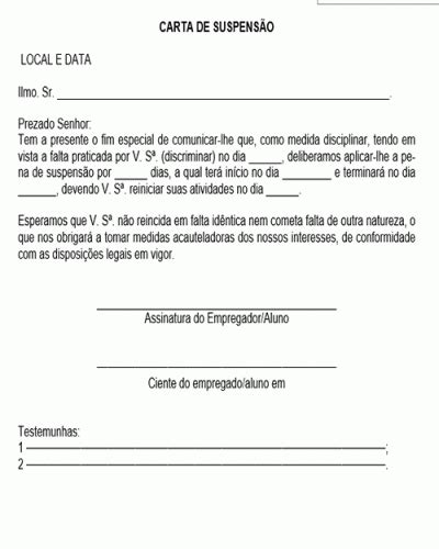 Modelo De Carta De Suspensão Inicial