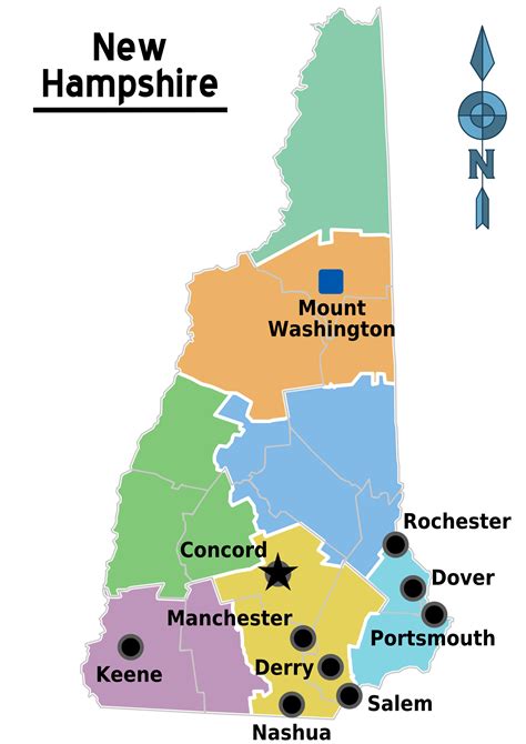 Landkarte New Hampshire Übersichtskarteregionen
