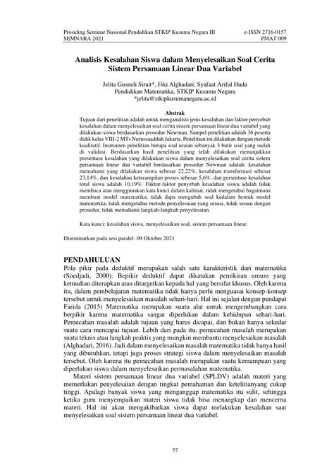 PDF Analisis Kesalahan Siswa Dalam Menyelesaikan Soal Cerita Sistem