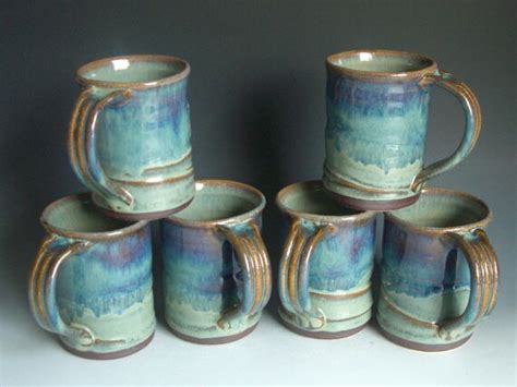 hand thrown stoneware pottery mugs set of 6