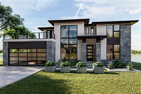4 Bed Modern Prairie Style House Plan With Massive Balcony Over Garage