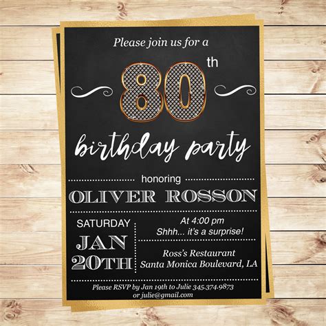 There are also certain things to keep in mind when it comes to etiquette and making the experience enjoyable for. 80th Birthday surprise party invitation by DIYPartyInvitation
