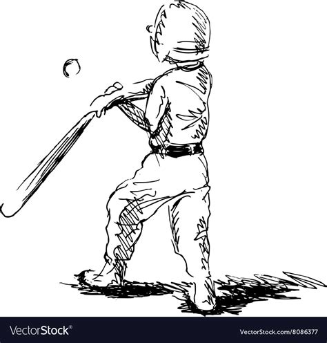Hand Sketch A Little Boy Playing Baseball Vector Image
