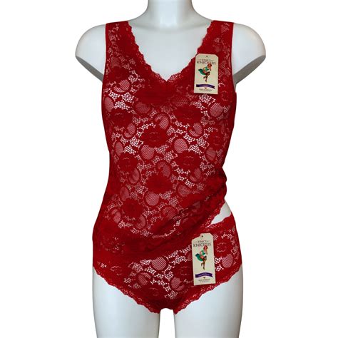 Kinky Knickers Corded Stretch Lace Ruched Front Cami Vest Rich Red