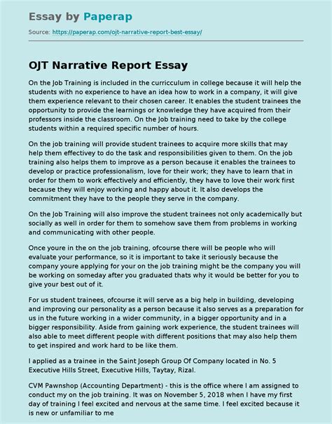 Ojt Narrative Report Introduction Ojt Narrative Repor