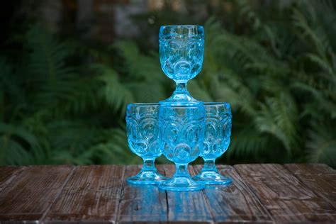 Turquoise Vintage Pressed Glass Goblets