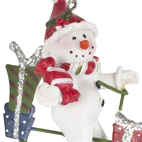 Cute Metal Snowman With Red Hat Character On Bike Hanging Decoration 8cm