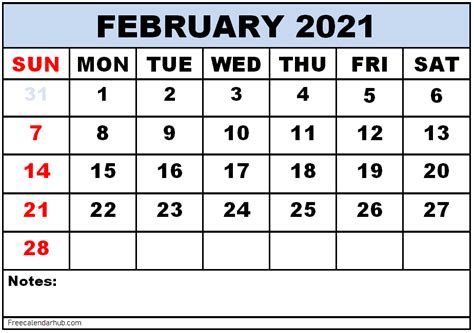 February 2021 Calendar Printable Cute