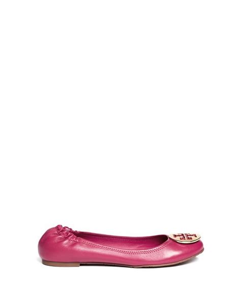 Tory Burch Reva Leather Ballet Flats In Pink Lyst