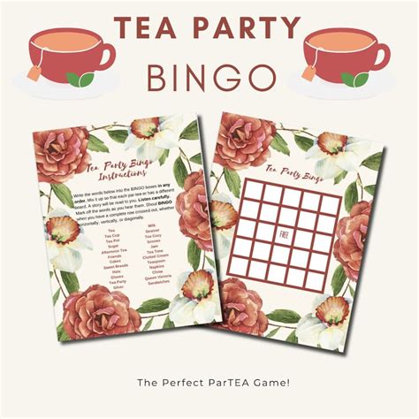 Tea Party Game For Tea Party Bingo Printable Party Game Floral Tea