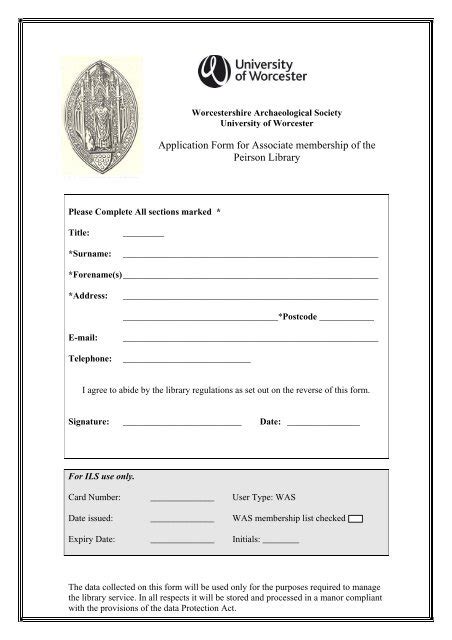 Library Registration Form University Of Worcester