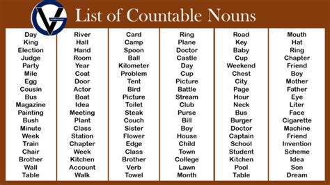 List Of Countable Nouns In English Definition Infographics And Pdf