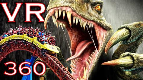 360 Vr Jurassic Roller Coaster Trex Megalodon Dinosaurs Youtube