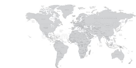 World Map In Four Shades Of Grey On White Background High Detail Blank