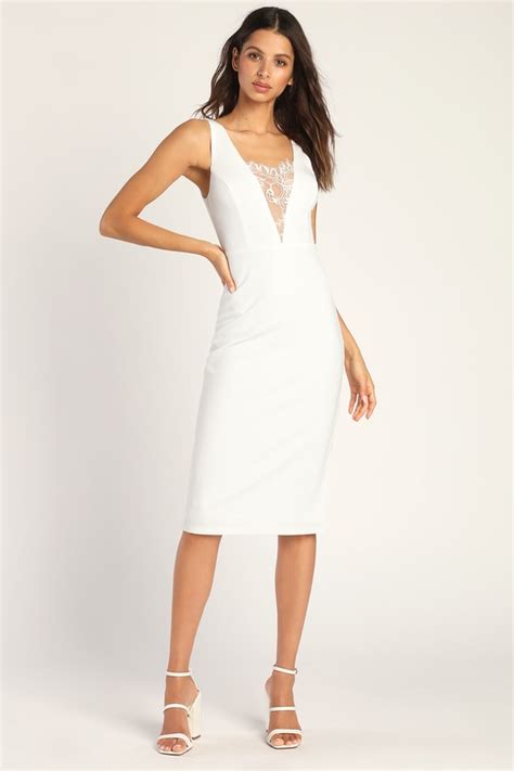 White Lace Midi Dress Backless Midi Dress Lace V Neck Dress Lulus