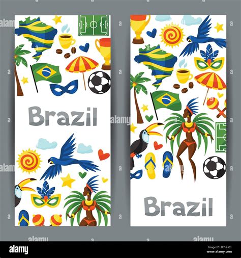 Brazil Banners With Stylized Objects And Cultural Symbols Stock Vector