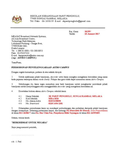 Contoh surat makluman dari sekolah kepada ppd mengenai program fire drillfull description. Contoh Surat Mohon Penyelenggaraan Astro Campus.doc - 10 ...