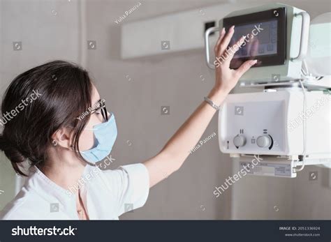 Hospital Radiology Room Beautiful Multiethnic Woman Stock Photo