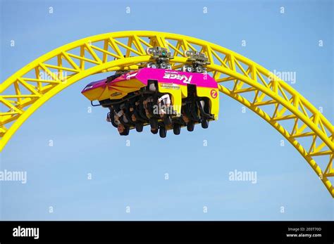 Riders On The Rage Rollercoaster Thrill Ride At Adventure Island In