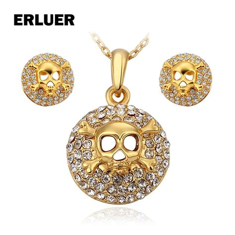 Erluer Skull Jewelry Sets For Women Girls Gold Color Classic Austrian