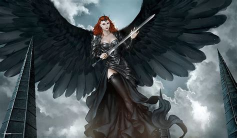 Black Wings Of Justice Fantasy Wings Luminos Girl Angel Dark