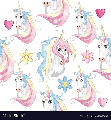 Cartoon Seamless Pattern Unicorn With Rainbow Vector Image