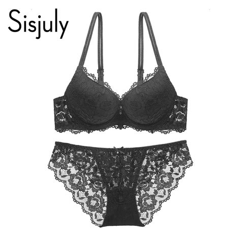 Buy Sisjuly Women Brief Sets Fashion Lace Sexy Thin Deep V Neck Push Up