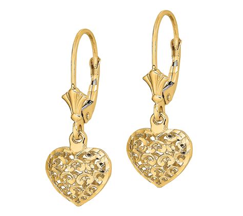 14k Gold Textured Heart Dangle Earrings