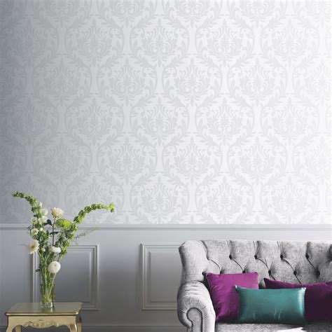 Arthouse Silver Wallpaper Floral Damask Trees Glitter Stripe Rose